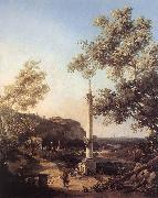 Canaletto Capriccio: River Landscape with a Column f Spain oil painting reproduction