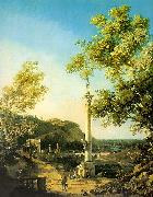 Canaletto Capriccio-River Landscape with a Column, a Ruined Roman Arch and Reminiscences of England Norge oil painting reproduction