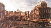 Canaletto Capriccio: a Palladian Design for the Rialto Bridge, with Buildings at Vicenza Norge oil painting reproduction