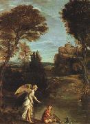 Domenichino Landscape with Tobias Laying Hold of the Fish Norge oil painting reproduction