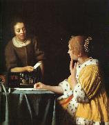 JanVermeer Lady with her Maidservant Norge oil painting reproduction