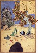 Bihzad The saintly Bishr fishes up the corpse of the blaspheming Malikha from the magic well which is the fount fo life oil painting artist