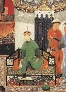 Bihzad Timur enthroned and holding the white kerchief of rule