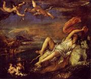 Titian The Rape of Europa  is a bold diagonal composition which was admired and copied by Rubens. oil painting artist