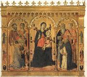 Vecchietta, Madonna and Child Enthroned with SS.Bartholomew,James,Eligius,Andrew,Lawrence and Dominic