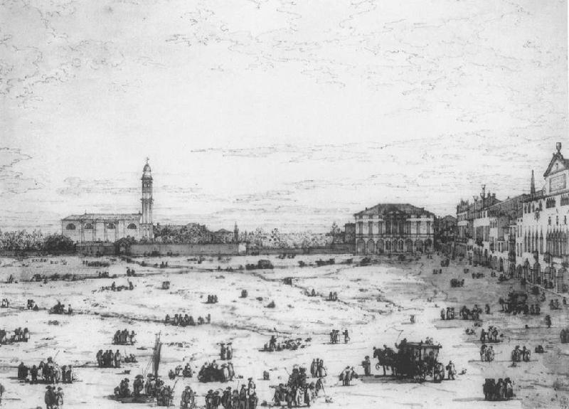 Canaletto Padua: The Prato della Valle with Santa Giustinia and the Church of Misericordia (sheet 2) cfsd Norge oil painting art