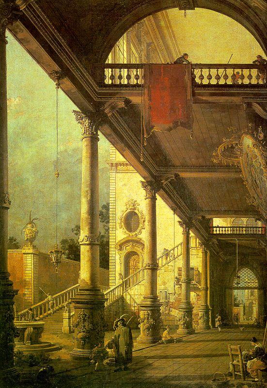 Canaletto Capriccio, A Colonnade opening onto the Courtyard of a Palace Norge oil painting art
