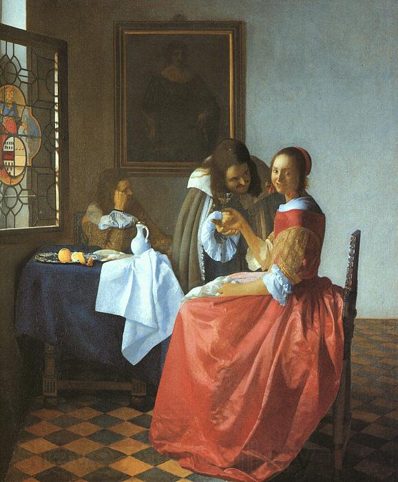 JanVermeer A Lady and Two Gentlemen France oil painting art