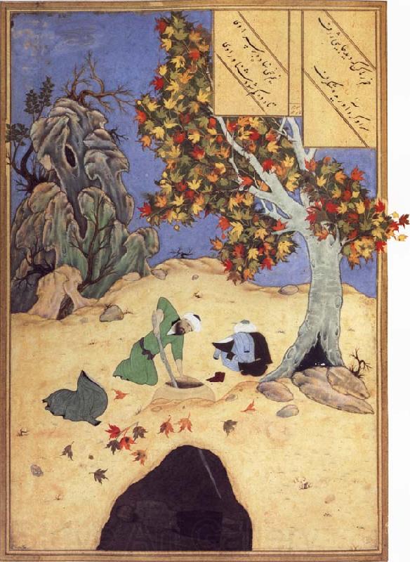 Bihzad The saintly Bishr fishes up the corpse of the blaspheming Malikha from the magic well which is the fount fo life Norge oil painting art