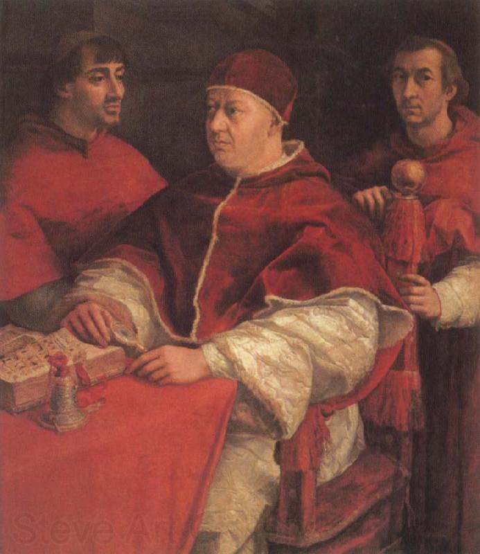 Raphael Portrait of Pope Leo X with Cardinals Guillo de Medici and Luigi de Rossi Spain oil painting art