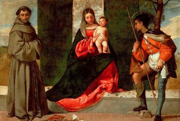 Giorgione Madonna with the Child, St Anthony of Padua and St Roch Norge oil painting art