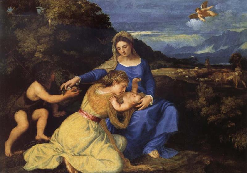 Titian The Virgin and Child with Saint John the Baptist and Saint Catherine France oil painting art