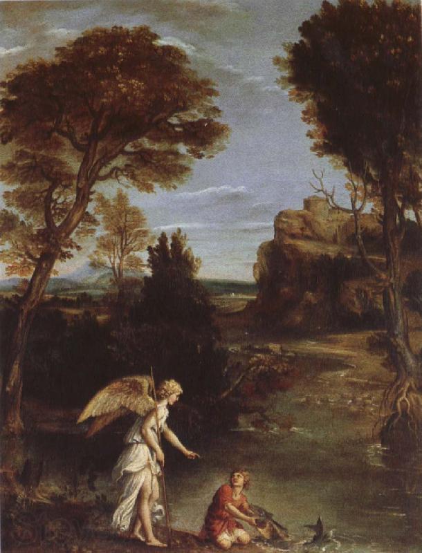 Domenichino Landscape with Tobias as far hold of the fish Spain oil painting art