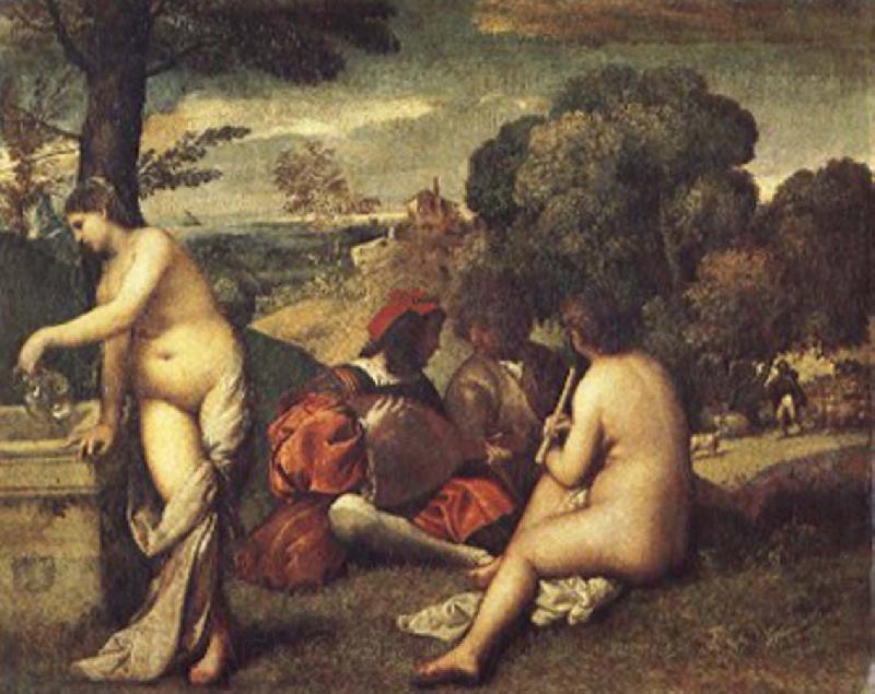 Giorgione Pastoral ensemble France oil painting art