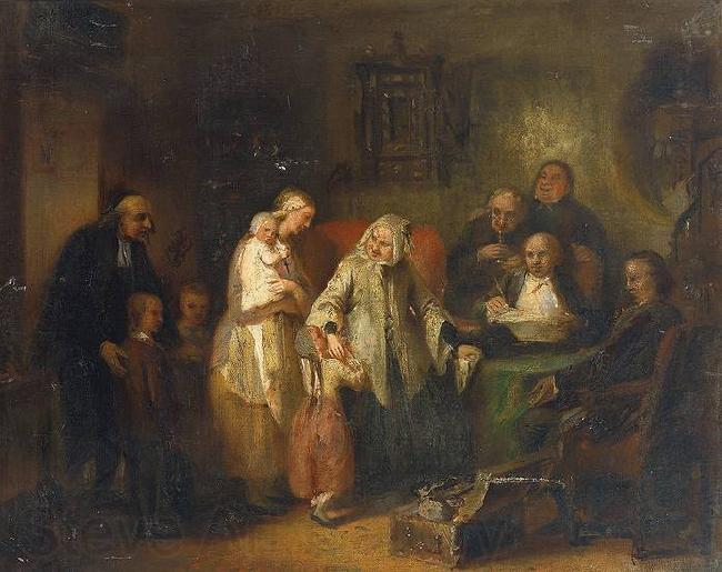 Anonymous Young widow and four children at the opening of the last will Germany oil painting art