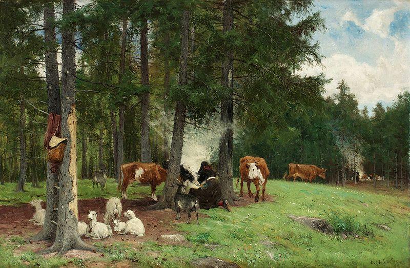 Arborelius Vallflicka med boskap Norge oil painting art