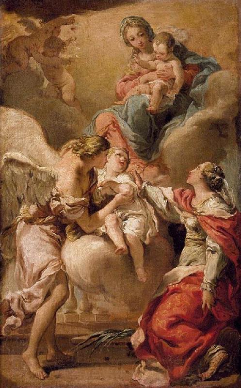 Gandolfi,Gaetano St Giustina and the Guardian Angel Commending the Soul of an Infant to the Madonna and Child Norge oil painting art