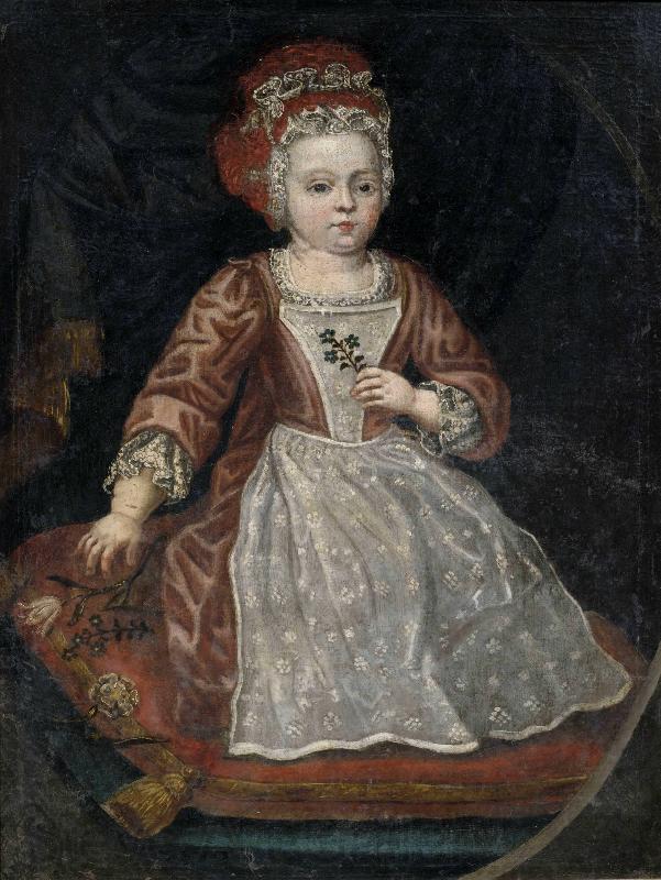 Anonymous Bildnis eines kleinen Madchens in rotem Kleid mit weiber Schurze France oil painting art