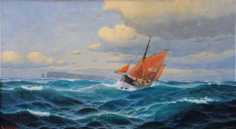 H.Chr.Jensen Finkenwerder Kutter vor Helgoland Norge oil painting art