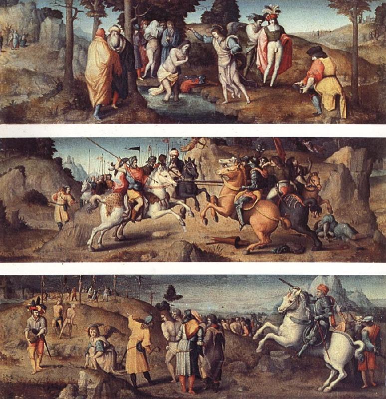 Bachiacca The Baptism of St.Acacius and Company St.Acacius Combats the Rebels with the Help of the Angels The Martyrdom of St.Acacius and Company Norge oil painting art