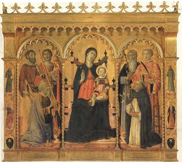 Vecchietta Madonna and Child Enthroned with SS.Bartholomew,James,Eligius,Andrew,Lawrence and Dominic Spain oil painting art