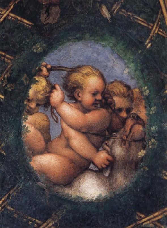 Correggio Two ovals depicting a putto with a stag's head and a putto with a greyhound Norge oil painting art