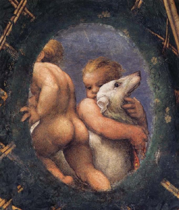 Correggio Detail of an oval with a putto embracing a dog Spain oil painting art