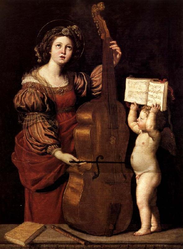 Domenichino Sainte Cecile avec un ange tenant une partition musicale Spain oil painting art