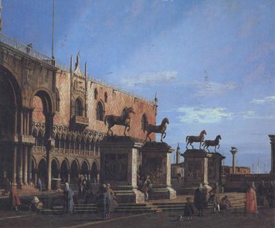 Canaletto Capriccio con i cavalli della basilica posti sulla Piazzetta (mk21) Norge oil painting art